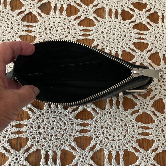 Banana Republic Slim Black Leather Zipper Closure Clutch Silver Hardware - Picture 7 of 8